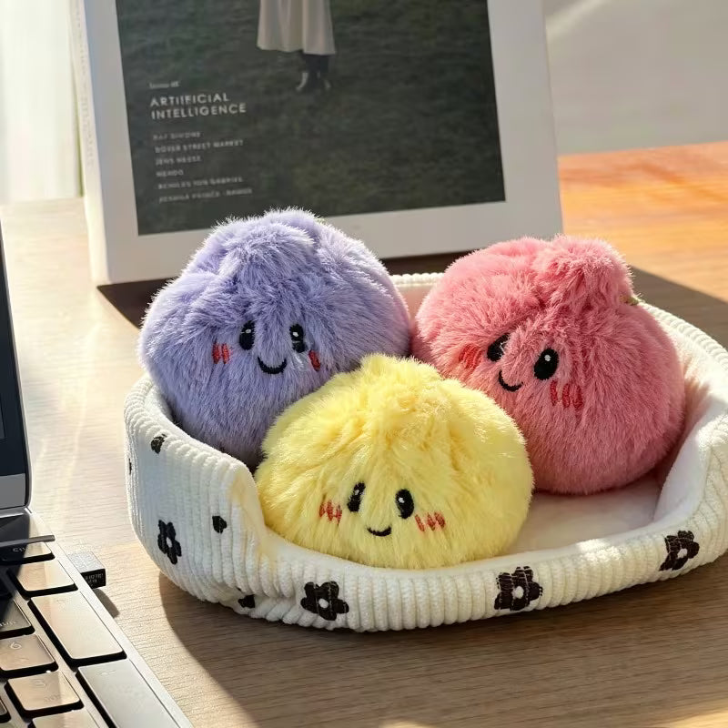 3pcs Cute Soup Dumpling Squishy Plush Toy, Soft Polyester Sensory Squeeze Toy, Mixed Color Desktop Ornament, Novelty Gift for Birthday Halloween Christmas