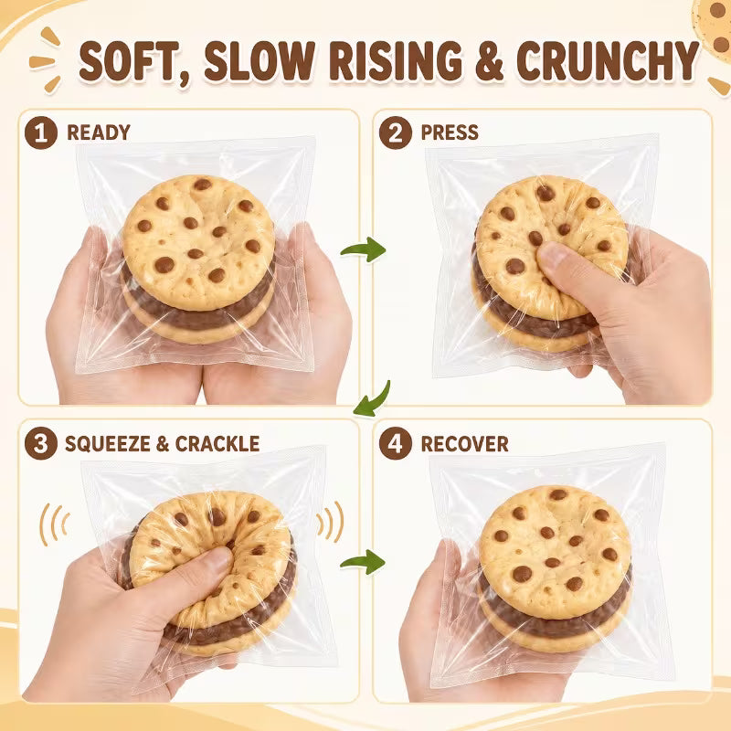 1pc Realistic Cookie Squishy Toy, Crispy Slow Rising TPR Fidget Toy with Plastic Beads Filler, Sensory Stress Relief Finger Toy, Mixed Color Novelty Party Gift