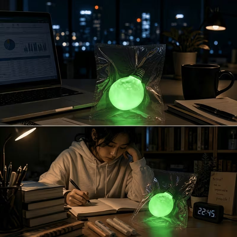 Glow In The Dark Bulb Squishy Toy, Rubber Light Up Sensory Fidget Toy, Stress Relief Desktop Ornament For Prank Night Entertainment, White