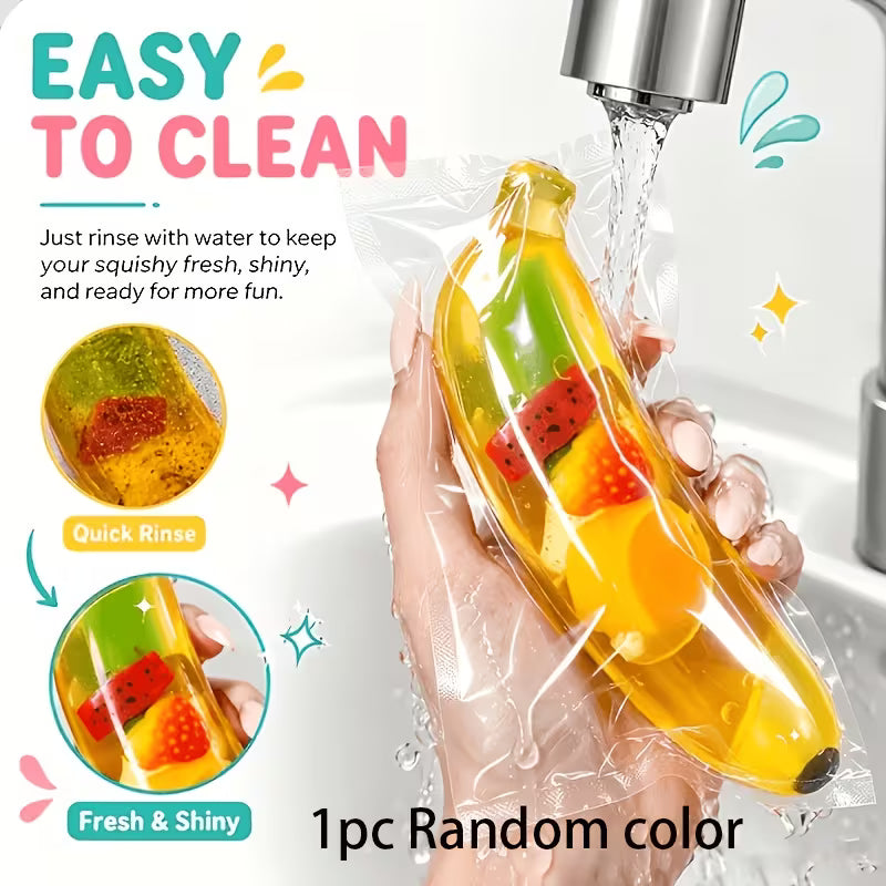 Transparent Banana Squeeze Toy, Colorful Fruit Filled Soft Stress Relief Fidget Toy, Portable Party Favor & Birthday Gift
