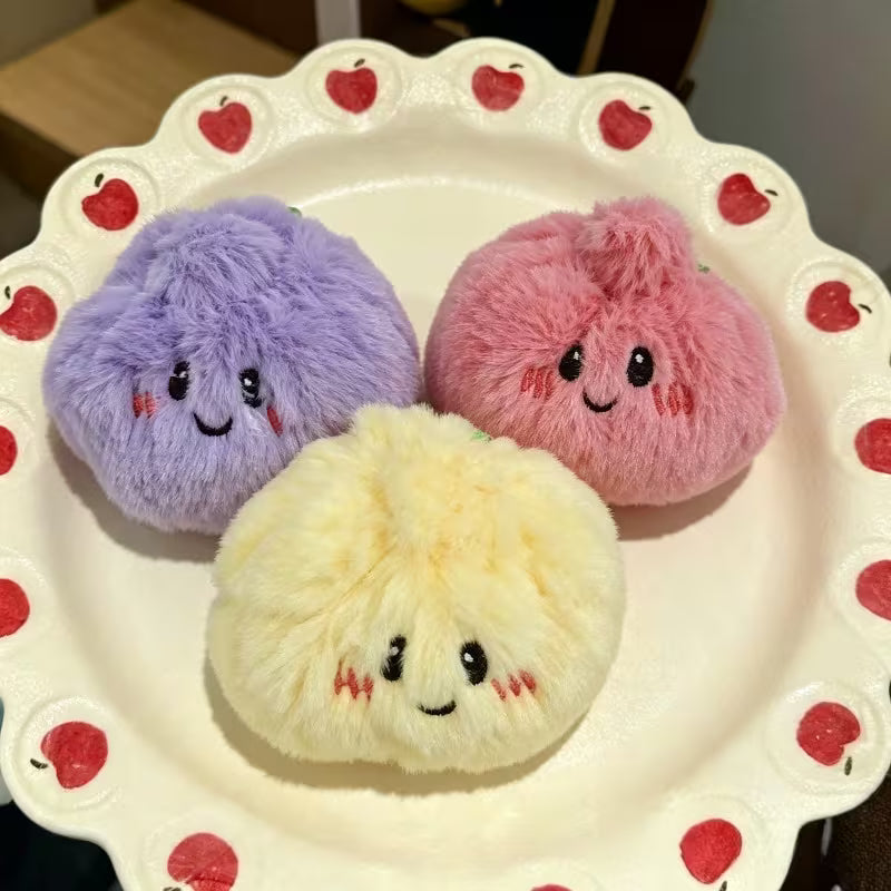 3pcs Cute Soup Dumpling Squishy Plush Toy, Soft Polyester Sensory Squeeze Toy, Mixed Color Desktop Ornament, Novelty Gift for Birthday Halloween Christmas
