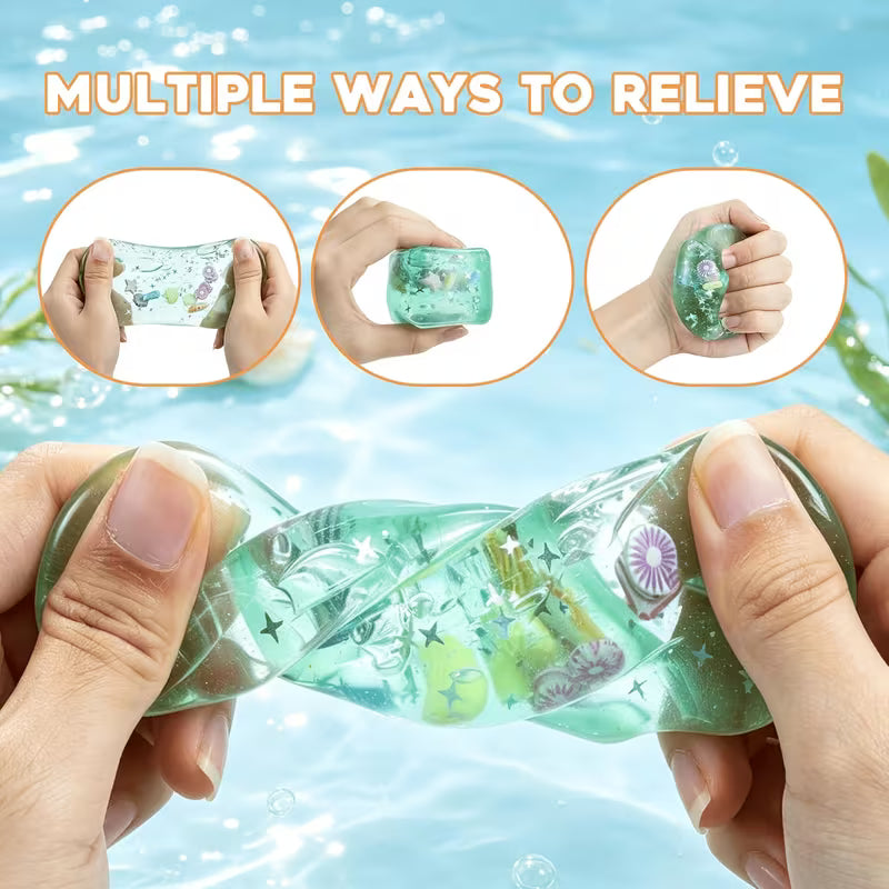 Ice Cube & Ocean Shell Squishy Toy Pack, Slow Rebound TPR Stress Relief Hand Fidget Balls, 3Pcs Random Styles & Colors