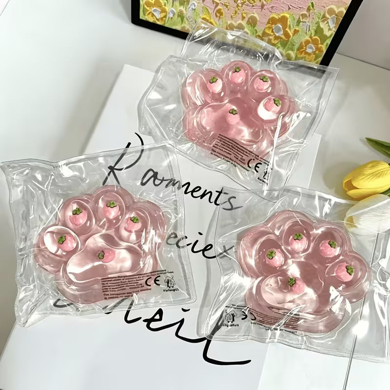 Large Pink Cat Paw Squeeze Toy, Transparent TPR Fidget Toy with Strawberry Decor, Stress Relief Sensory Toy for Girls, Party & Classroom Reward