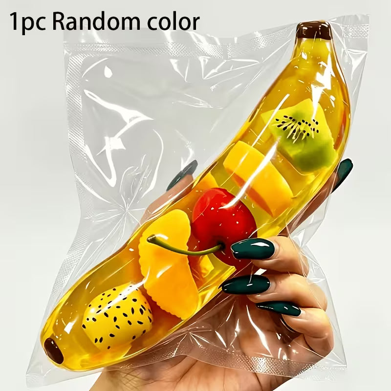 Transparent Banana Squeeze Toy, Colorful Fruit Filled Soft Stress Relief Fidget Toy, Portable Party Favor & Birthday Gift
