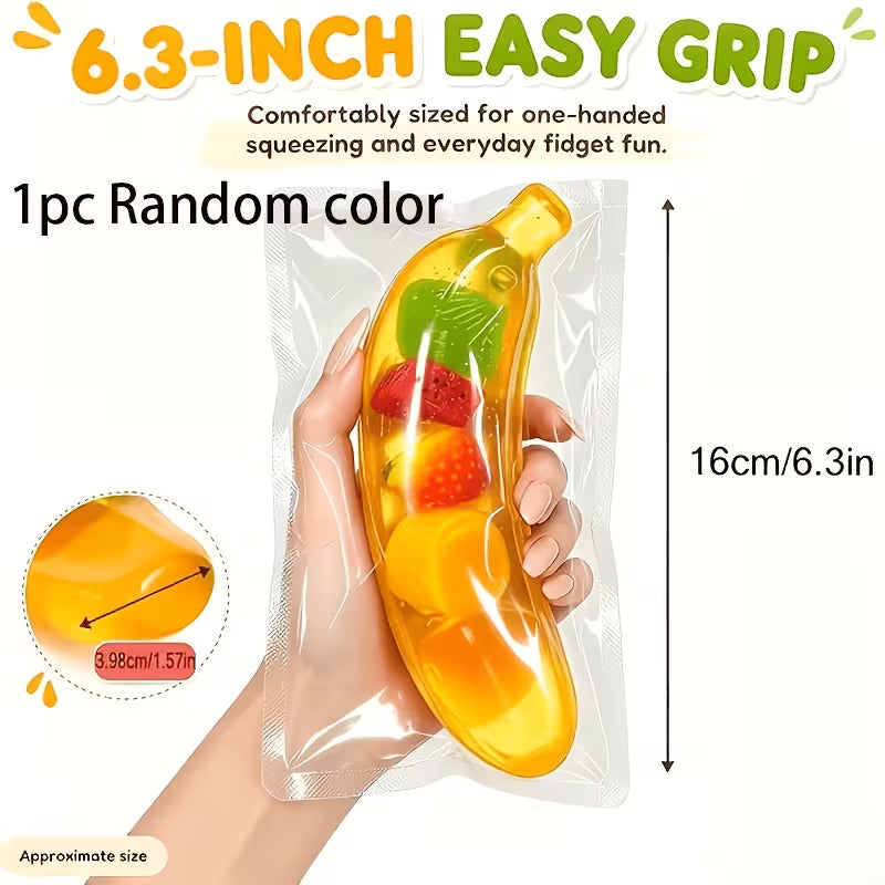 Transparent Banana Squeeze Toy, Colorful Fruit Filled Soft Stress Relief Fidget Toy, Portable Party Favor & Birthday Gift