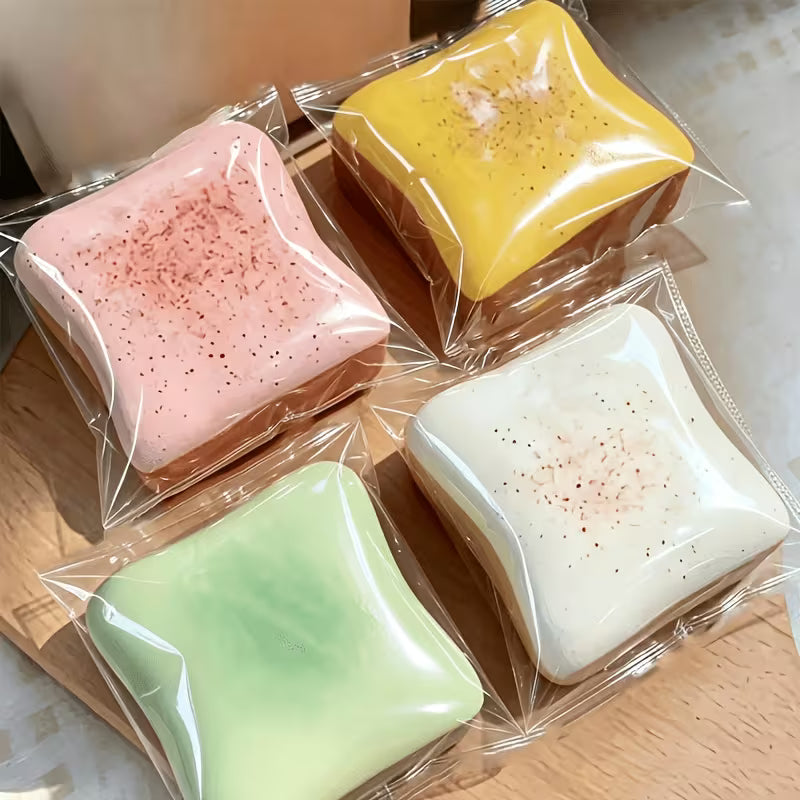 2Pcs Toast Slow Rebound Squishy Toy, Simulated Food Prank Squeeze Toy, Stress Relief Desk Decor & Kids Gift, Random Color