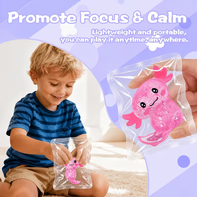 Glitter Axolotl Squeeze Fidget Toy, Shiny TPR Sensory Stress Relief Toy, Desktop Decor & Kids Gift, 1PC Random Color