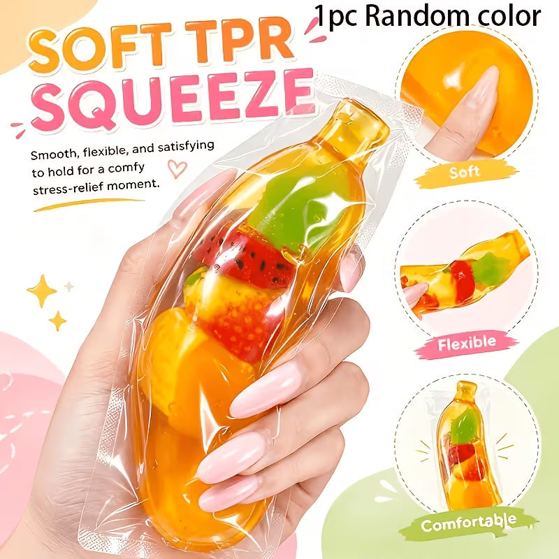 Transparent Banana Squeeze Toy, Colorful Fruit Filled Soft Stress Relief Fidget Toy, Portable Party Favor & Birthday Gift