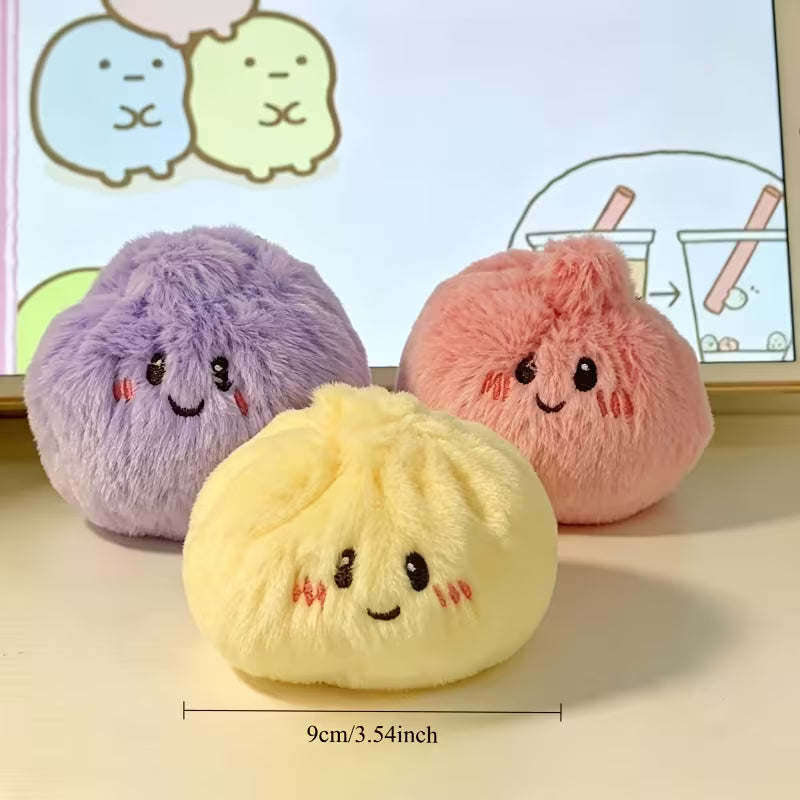 3pcs Cute Soup Dumpling Squishy Plush Toy, Soft Polyester Sensory Squeeze Toy, Mixed Color Desktop Ornament, Novelty Gift for Birthday Halloween Christmas