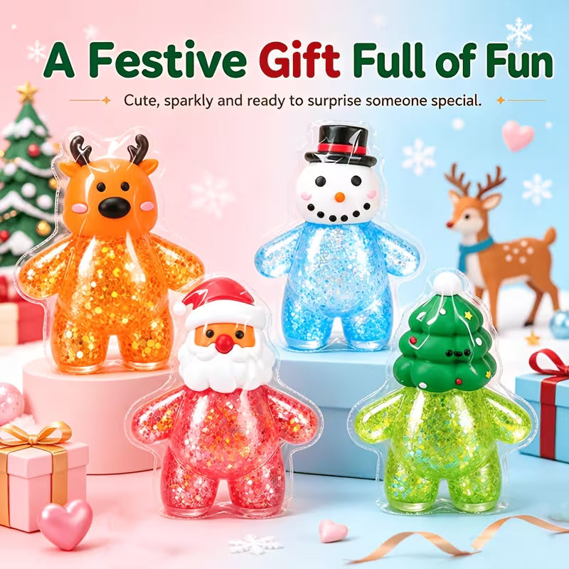 Christmas Malt Sugar Squeeze Toy, Cute Rebound TPR Fidget Toy, Holiday Stress Relief Gift, 2/4Pcs Random Color