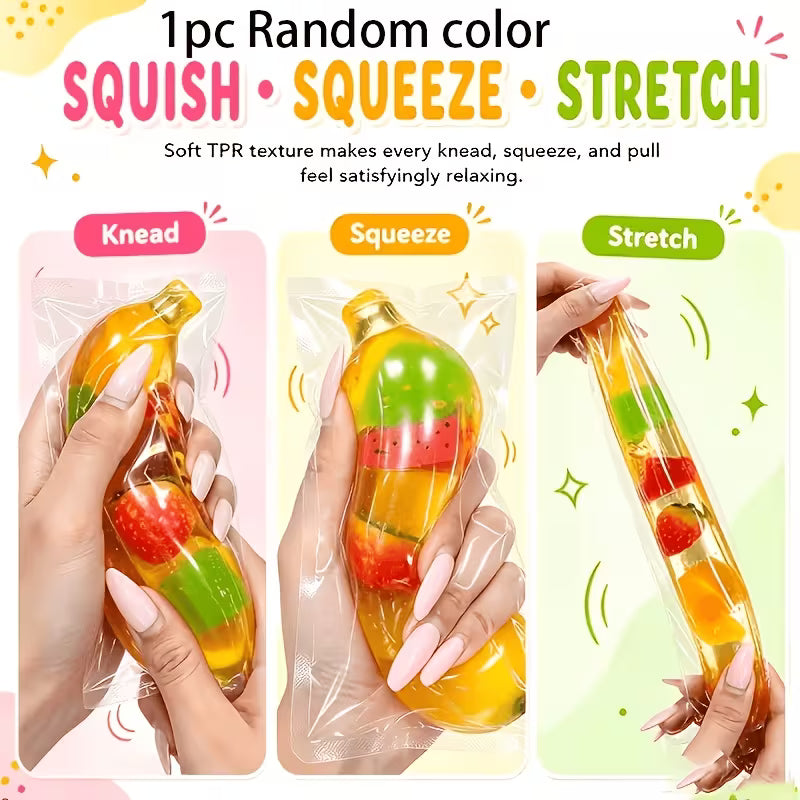 Transparent Banana Squeeze Toy, Colorful Fruit Filled Soft Stress Relief Fidget Toy, Portable Party Favor & Birthday Gift