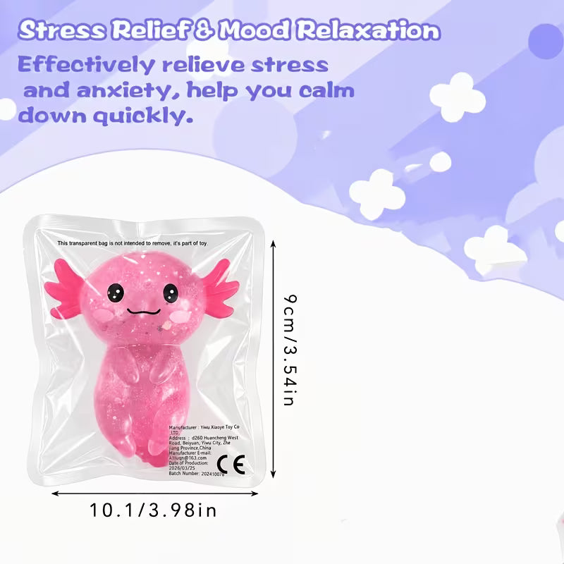 Glitter Axolotl Squeeze Fidget Toy, Shiny TPR Sensory Stress Relief Toy, Desktop Decor & Kids Gift, 1PC Random Color