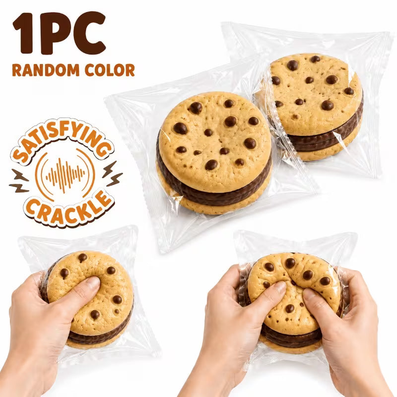 1pc Realistic Cookie Squishy Toy, Crispy Slow Rising TPR Fidget Toy with Plastic Beads Filler, Sensory Stress Relief Finger Toy, Mixed Color Novelty Party Gift