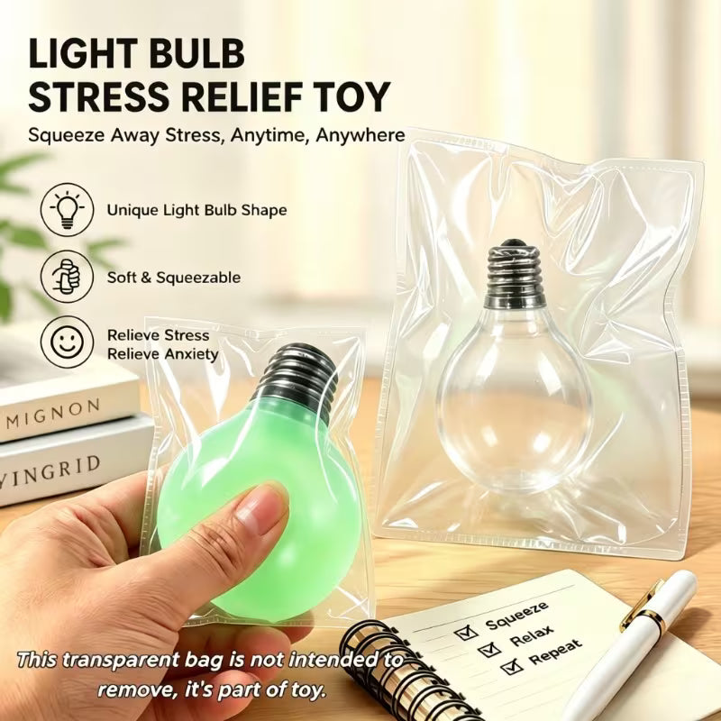 Glow In The Dark Bulb Squishy Toy, Rubber Light Up Sensory Fidget Toy, Stress Relief Desktop Ornament For Prank Night Entertainment, White