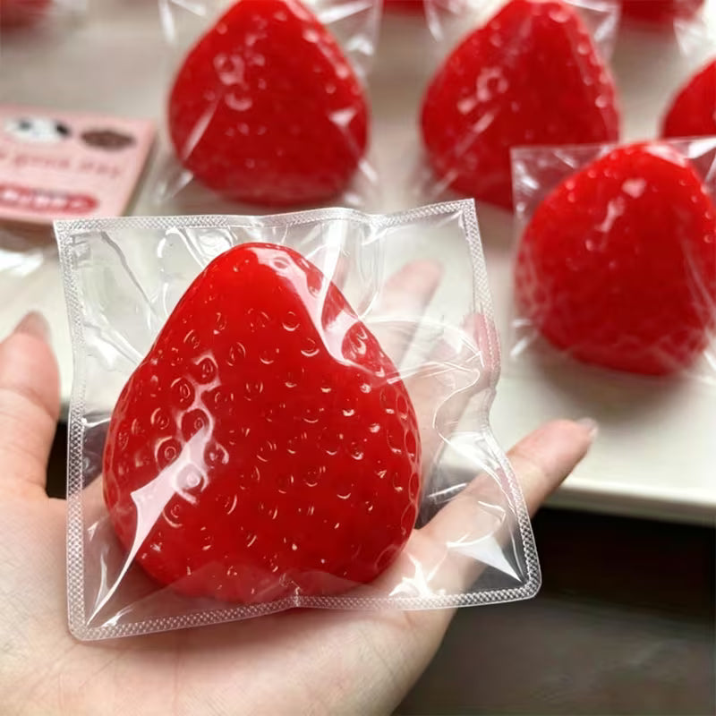 2Pcs Large Taba Strawberry Squishy Toy Set, Kawaii TPR Squeeze Fidget Toy, Desk Decor, Holiday Gift & Party Goodie Bag Filler