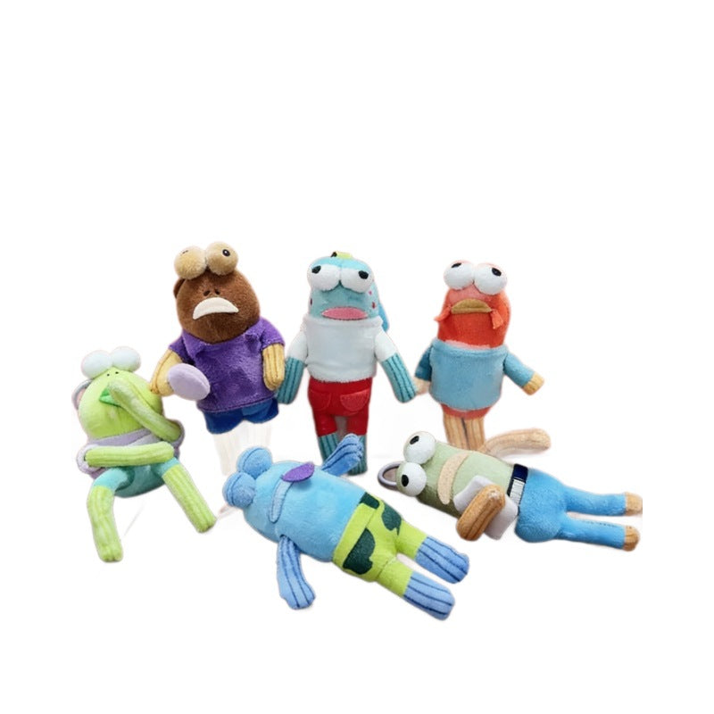 Mystery Box Cute Fish Plush Keychain, Lazy & Cool Style Sea Creature Stuffed Pendant, Soft Short Plush Bag Charm Gift