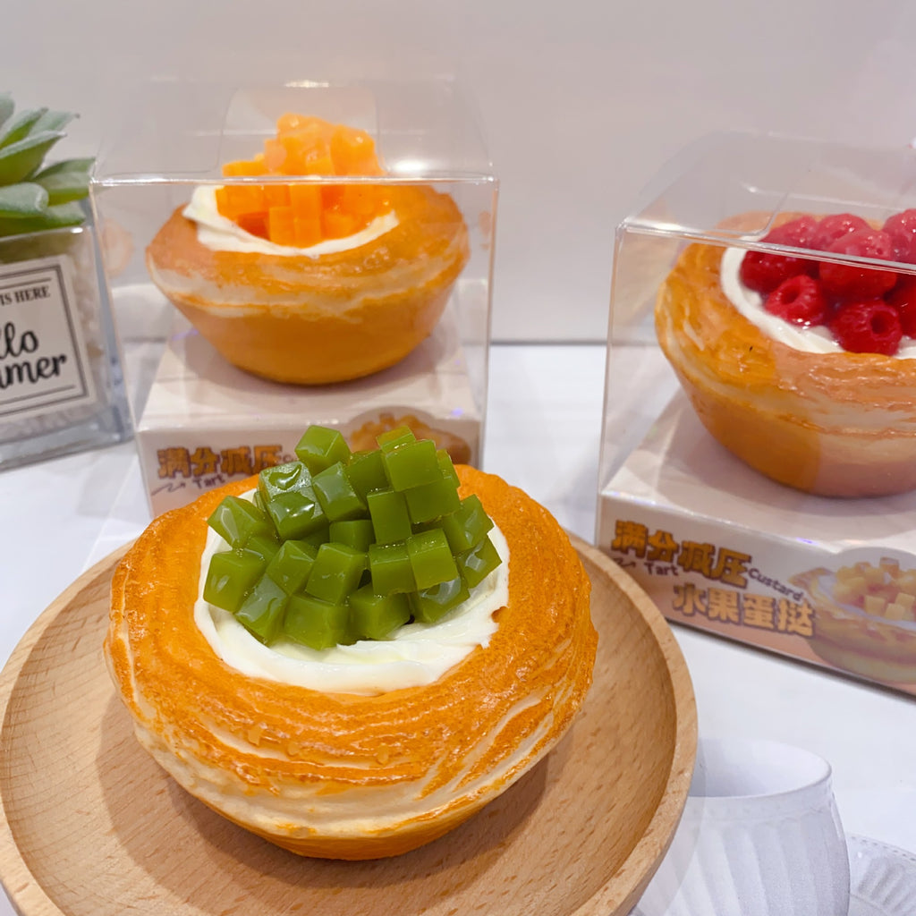 12pcs Cute Fruit Tart Squishy Toy, Realistic Food EVA Slow Rebound Fidget Toy, Creative Stress Relief Squeeze Toy for Kids Aged 7-14