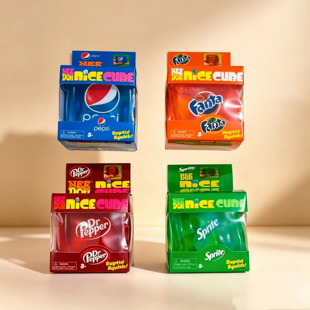 NeeDoh Soda Themed Maltose Cube Squishy Toy, TPR Slow Rebound Ice Block Fidget Toy, Stress Relief Squeeze Toy, Printed / Plain Style for Teens Adults