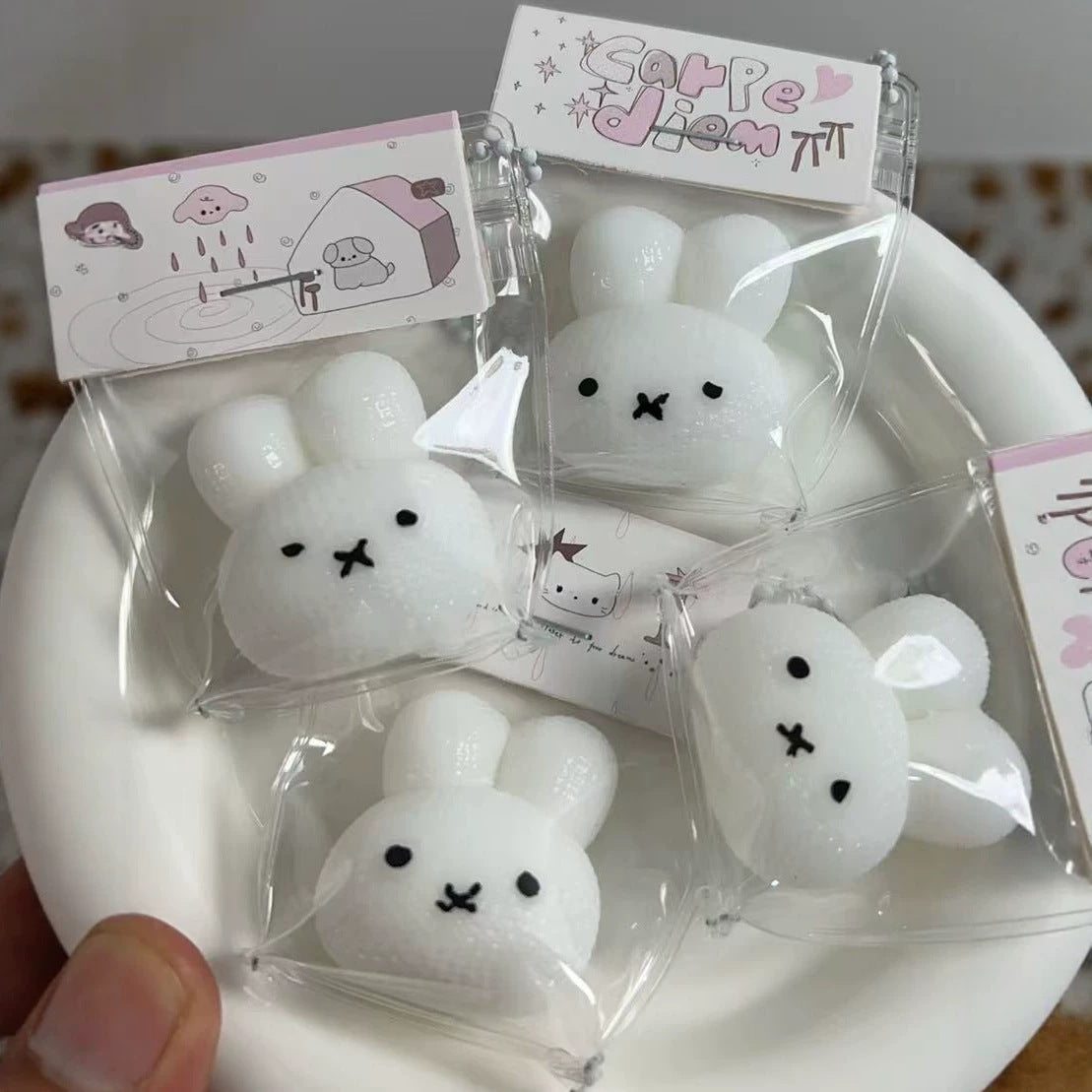 Mini Bunny Head Squishy Keychain, Ultra Soft Cute Fidget Toy, Delicate Portable Stress Relief Squeeze Pendant