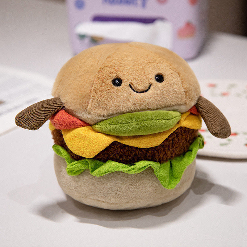 15cm Hamburger Plush Toy, Cute Bakery Food Stuffed Pillow, Soft Short Plush Bag Charm Gift