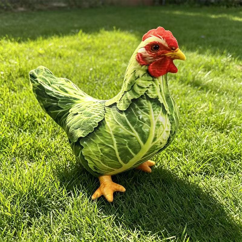 Funny Cabbage Chicken Plush Pillow, Realistic Vegetable Animal Stuffed Toy, Soft Short Plush Lumbar Cushion for Decor & Gift