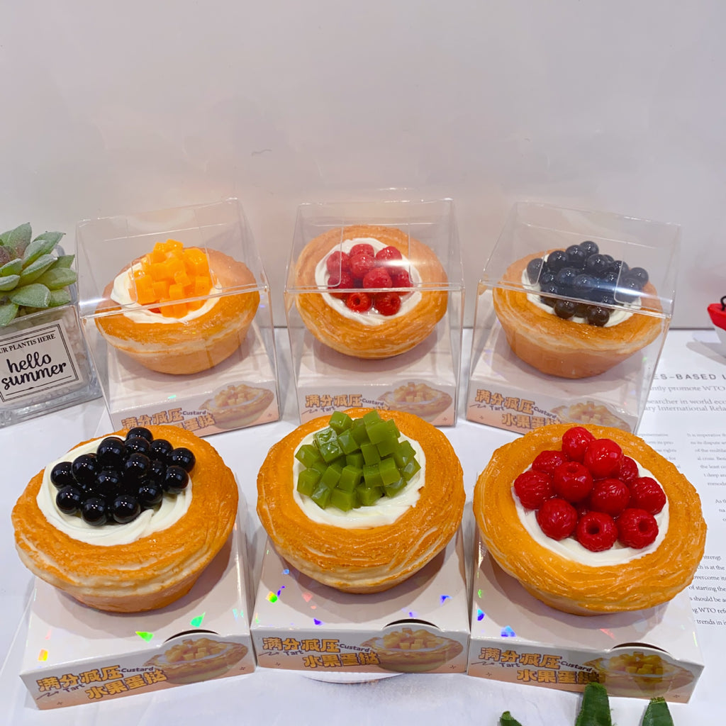 12pcs Cute Fruit Tart Squishy Toy, Realistic Food EVA Slow Rebound Fidget Toy, Creative Stress Relief Squeeze Toy for Kids Aged 7-14