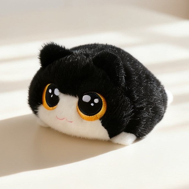 Chubby Lying Tuxedo Cat Plush Toy, Soft Short Plush Kitten Stuffed Comfort Doll