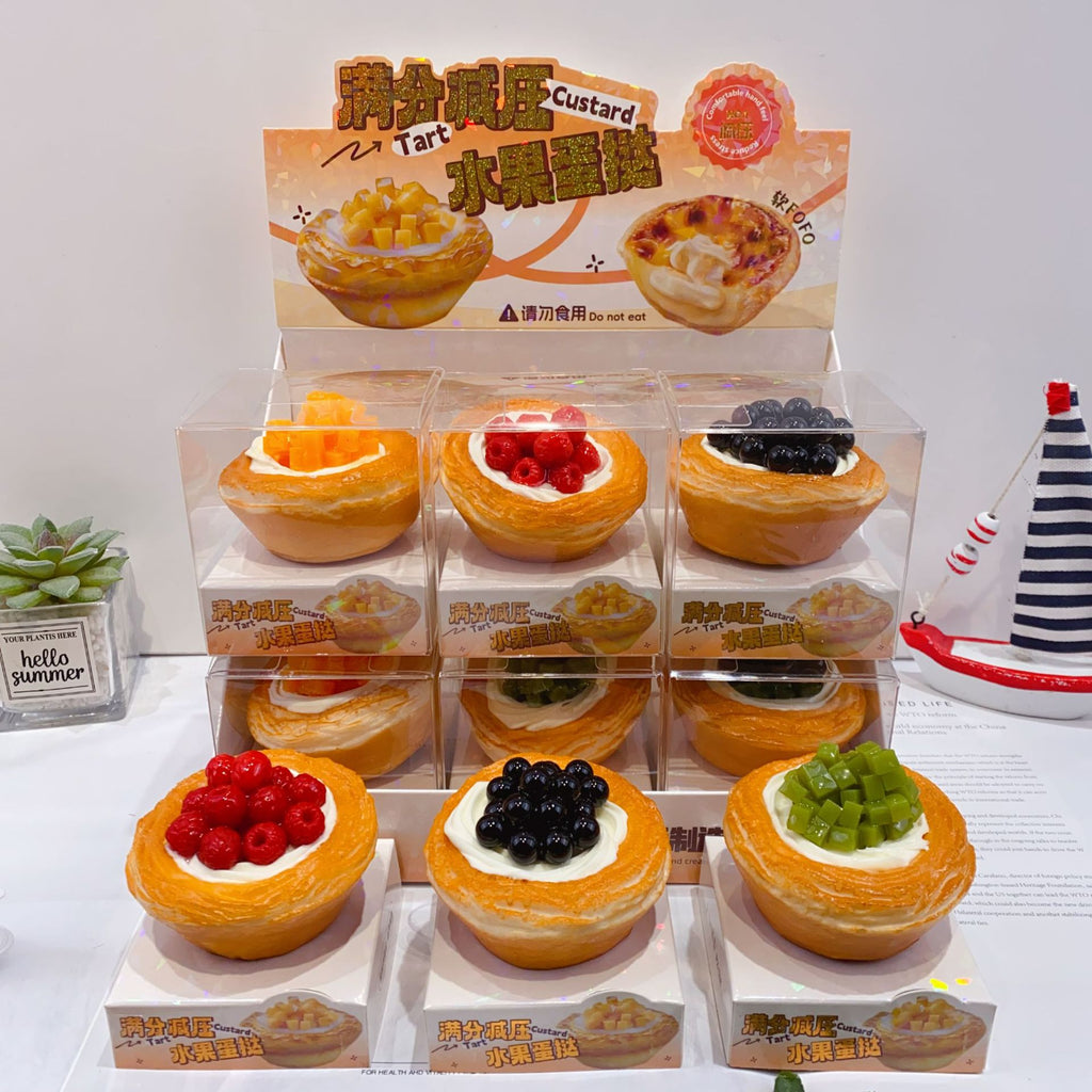 12pcs Cute Fruit Tart Squishy Toy, Realistic Food EVA Slow Rebound Fidget Toy, Creative Stress Relief Squeeze Toy for Kids Aged 7-14