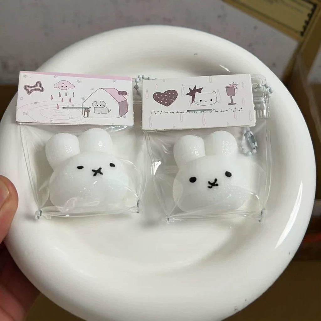 Mini Bunny Head Squishy Keychain, Ultra Soft Cute Fidget Toy, Delicate Portable Stress Relief Squeeze Pendant