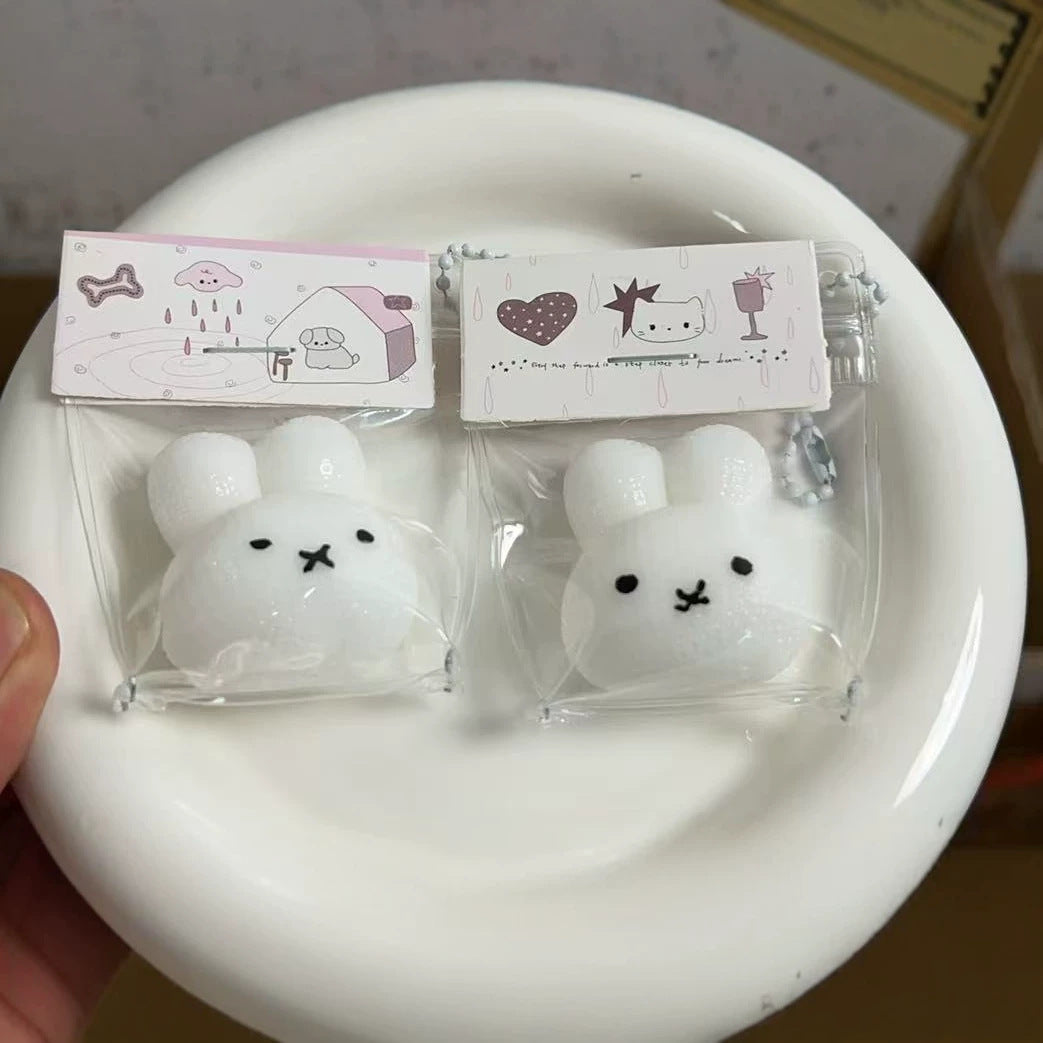 Mini Bunny Head Squishy Keychain, Ultra Soft Cute Fidget Toy, Delicate Portable Stress Relief Squeeze Pendant
