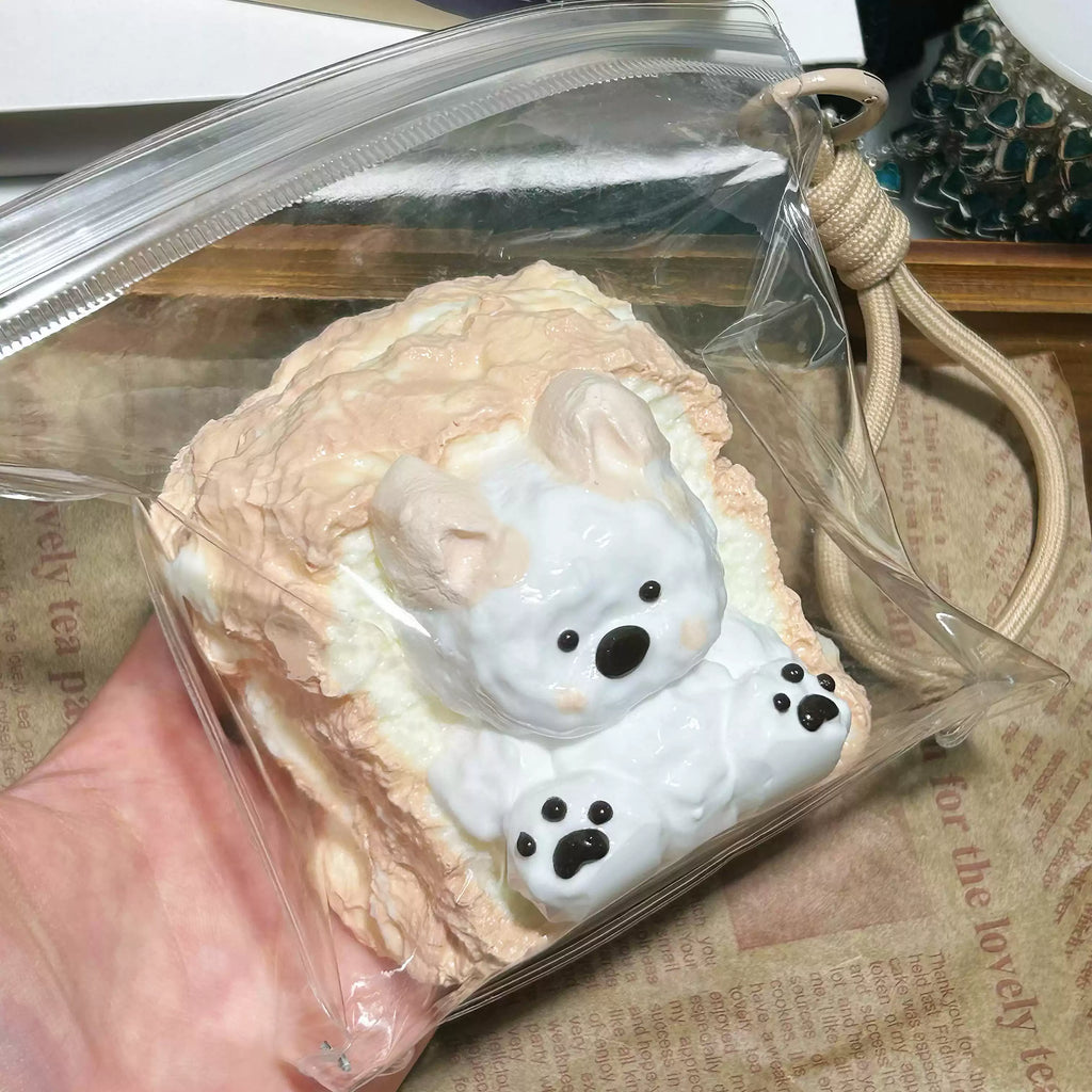 Golden Border Collie Toast Silicone Squishy, Creamy Texture Ultra Soft Water Burst Sensory Fidget Toy, Handmade Stress Relief Squeeze Toy