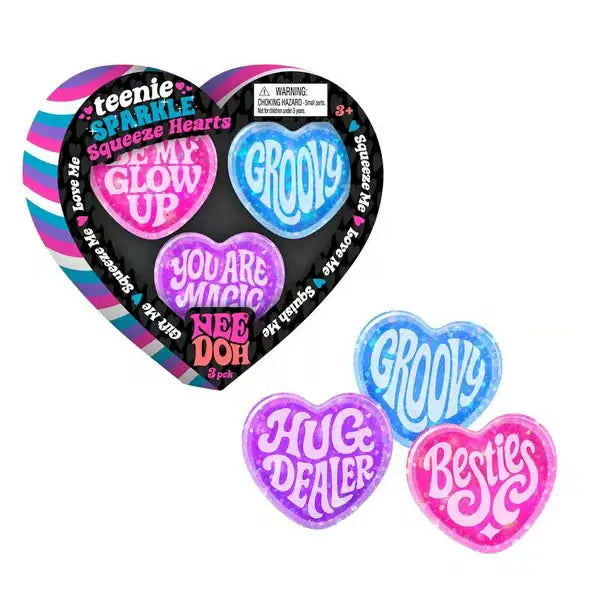 NeeDoh Teenie Sparkle Hearts Squishy, Ice Block Heart Stress Ball, Valentine's Day Gift Fidget Toy
