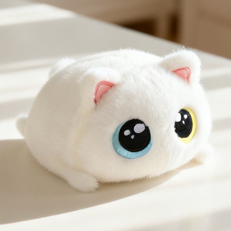 Chubby Lying White Cat Plush Toy, Soft Short Plush Kitten Stuffed Comfort Doll