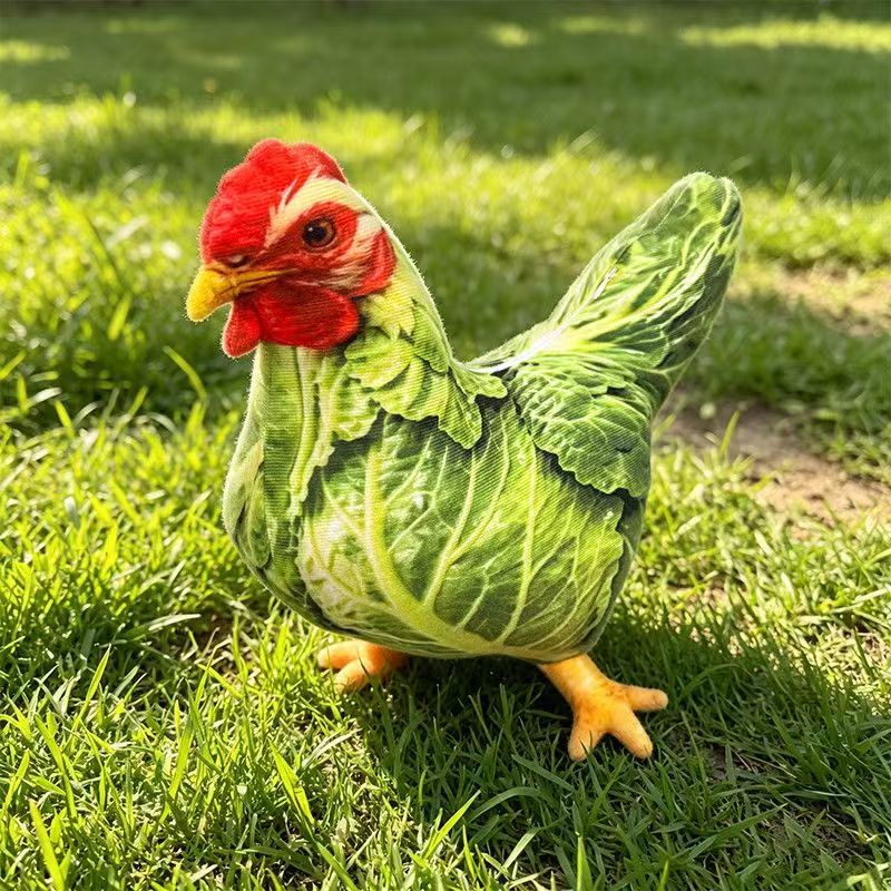 Funny Cabbage Chicken Plush Pillow, Realistic Vegetable Animal Stuffed Toy, Soft Short Plush Lumbar Cushion for Decor & Gift