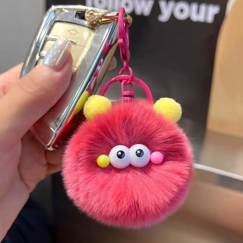 Cute Ins Style Plush Keychain, Faux Rabbit Fur Cartoon Bag Charm, Handmade Stuffed Pendant for Backpack & Car Key