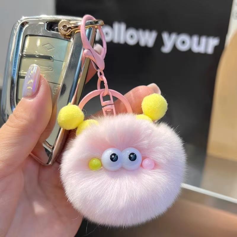 Cute Ins Style Plush Keychain, Faux Rabbit Fur Cartoon Bag Charm, Handmade Stuffed Pendant for Backpack & Car Key