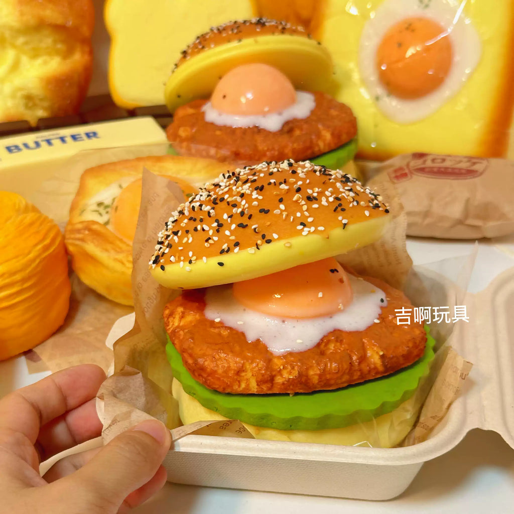 Realistic Egg Burger Squishy, Peelable Layered Food Fidget Toy, Slow Rising Simulation Food Stress Relief Squishy