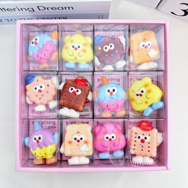 24Pcs Cookie Squishy Keychain Set, Cute Cartoon Slow Rebound Fidget Toy, Portable Stress Relief Squeeze Pendant for Teens Adults