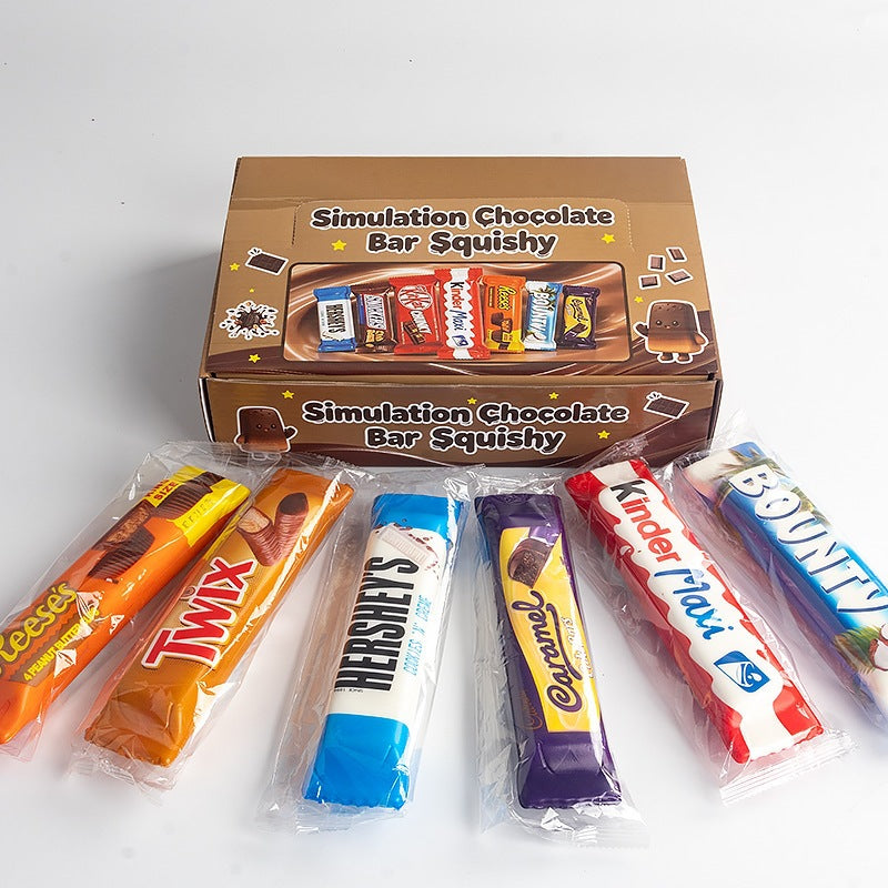 12pcs Realistic Chocolate Bar Squishy Toy, PU Slow Rebound Food Fidget Toy, Stress Relief Squeeze Toy Set for Teens Adults
