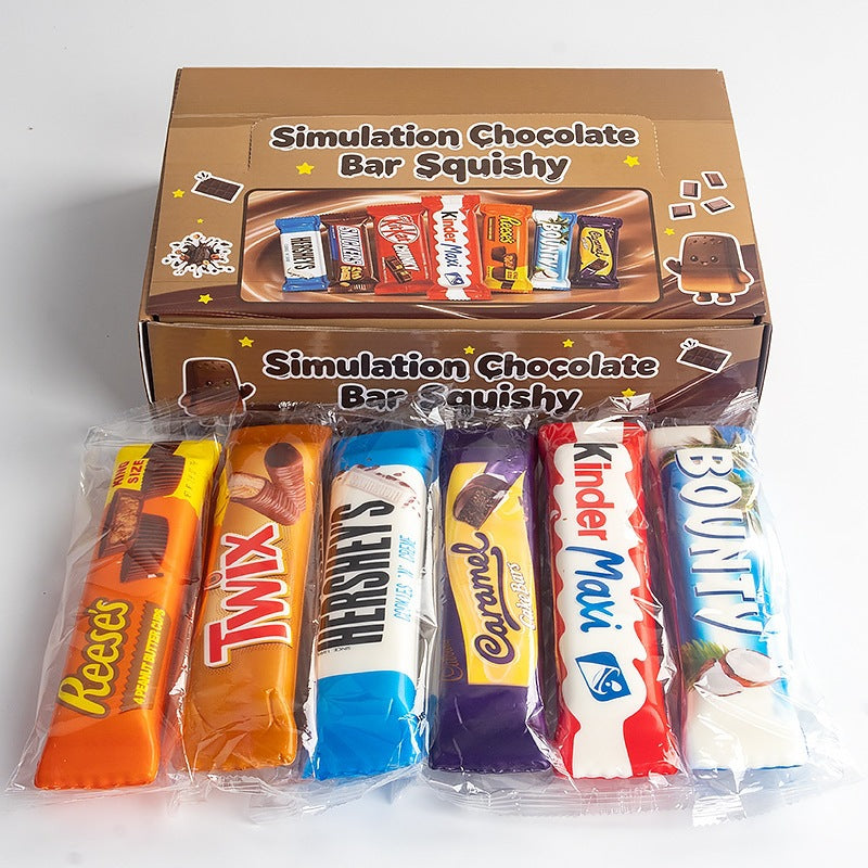 12pcs Realistic Chocolate Bar Squishy Toy, PU Slow Rebound Food Fidget Toy, Stress Relief Squeeze Toy Set for Teens Adults