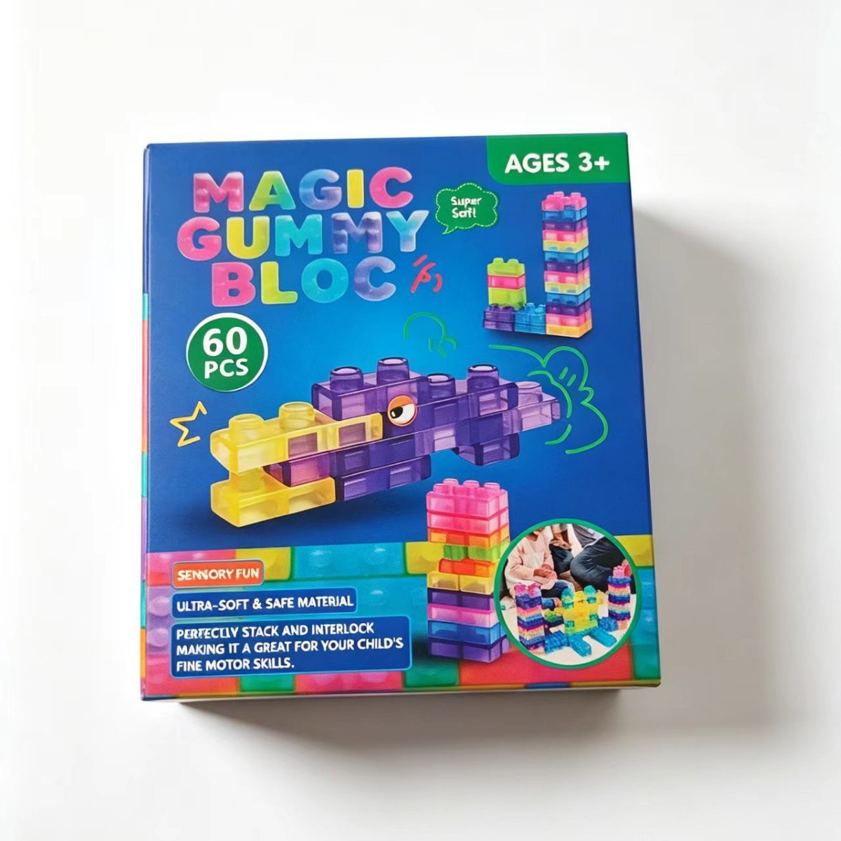 Transparent Soft Gel Jelly Building Blocks Squishy Toy, Flexible Silicone Fidget Blocks, Stress Relief Squeeze Toy for Adults, 40Pcs / 60Pcs Colorful Set in Gift Box