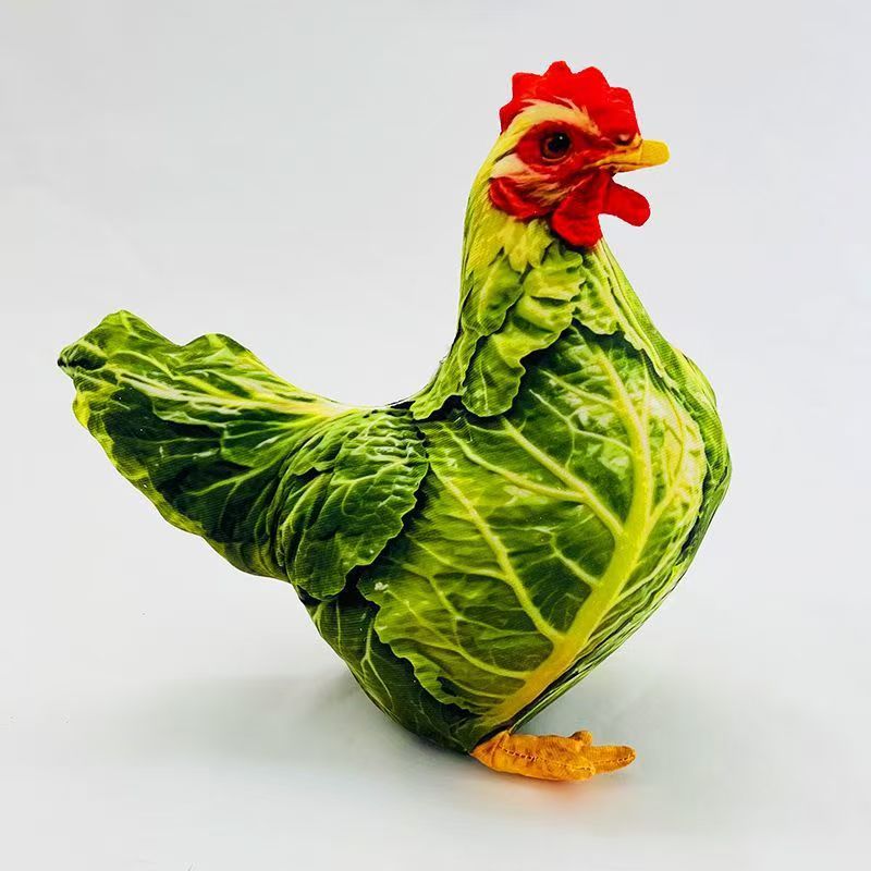 Funny Cabbage Chicken Plush Pillow, Realistic Vegetable Animal Stuffed Toy, Soft Short Plush Lumbar Cushion for Decor & Gift
