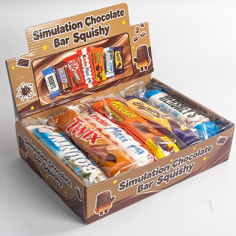 12pcs Realistic Chocolate Bar Squishy Toy, PU Slow Rebound Food Fidget Toy, Stress Relief Squeeze Toy Set for Teens Adults