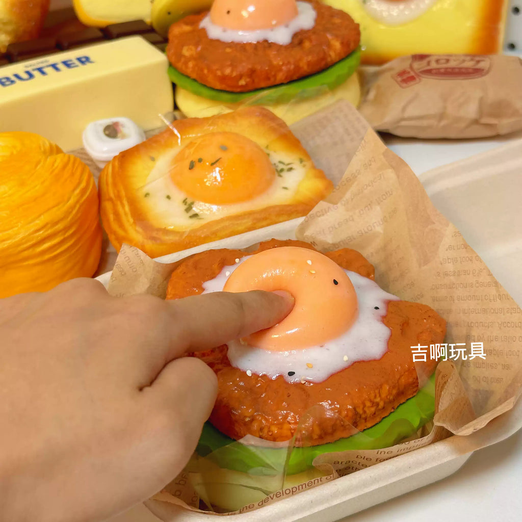 Realistic Egg Burger Squishy, Peelable Layered Food Fidget Toy, Slow Rising Simulation Food Stress Relief Squishy