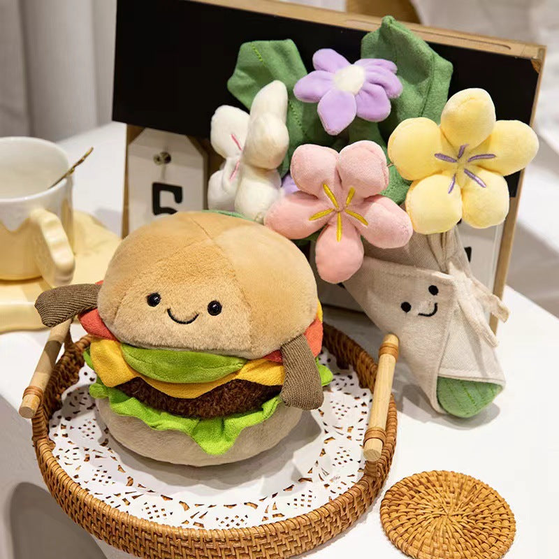 15cm Hamburger Plush Toy, Cute Bakery Food Stuffed Pillow, Soft Short Plush Bag Charm Gift
