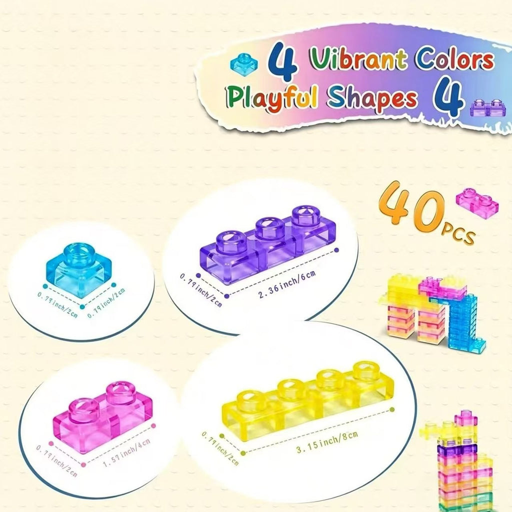 Transparent Soft Gel Jelly Building Blocks Squishy Toy, Flexible Silicone Fidget Blocks, Stress Relief Squeeze Toy for Adults, 40Pcs / 60Pcs Colorful Set in Gift Box