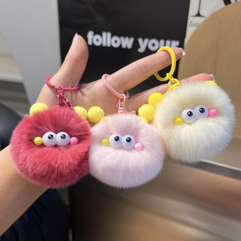 Cute Ins Style Plush Keychain, Faux Rabbit Fur Cartoon Bag Charm, Handmade Stuffed Pendant for Backpack & Car Key