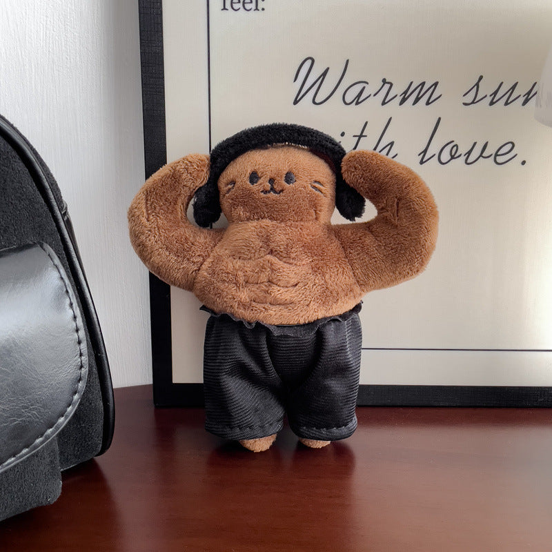 Funny Muscular Bear Plush Keychain, Strong Fitness Figure Bag Charm, Soft Crystal Fleece Stuffed Pendant Gift