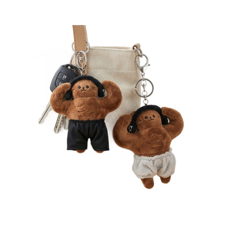Funny Muscular Bear Plush Keychain, Strong Fitness Figure Bag Charm, Soft Crystal Fleece Stuffed Pendant Gift