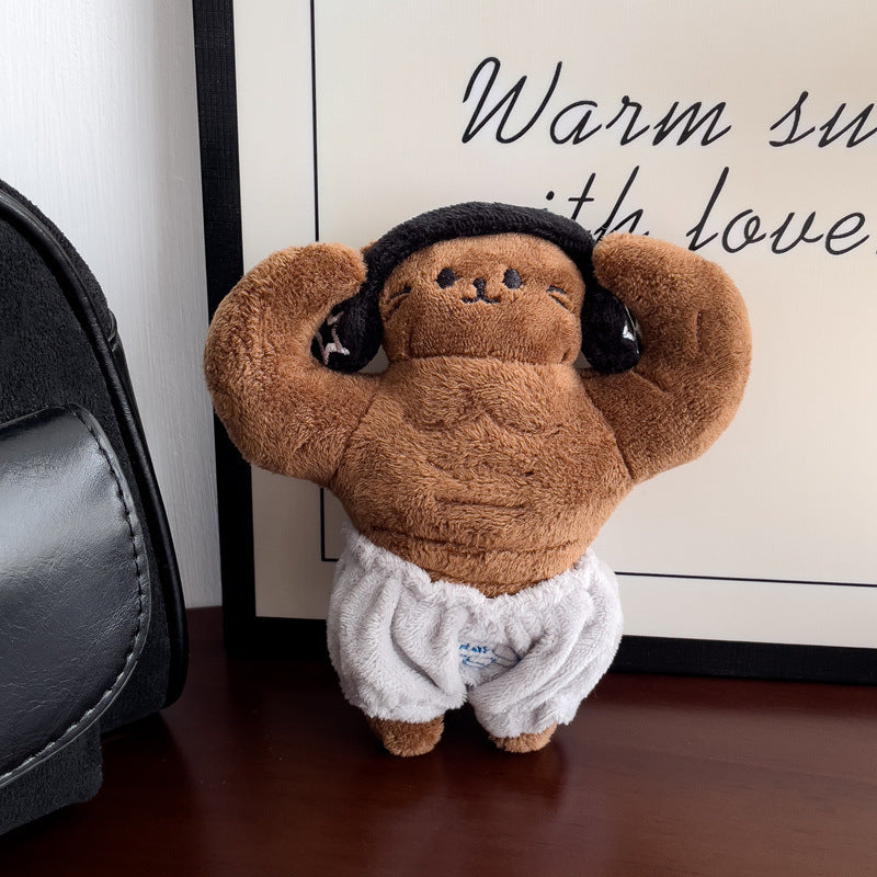 Funny Muscular Bear Plush Keychain, Strong Fitness Figure Bag Charm, Soft Crystal Fleece Stuffed Pendant Gift